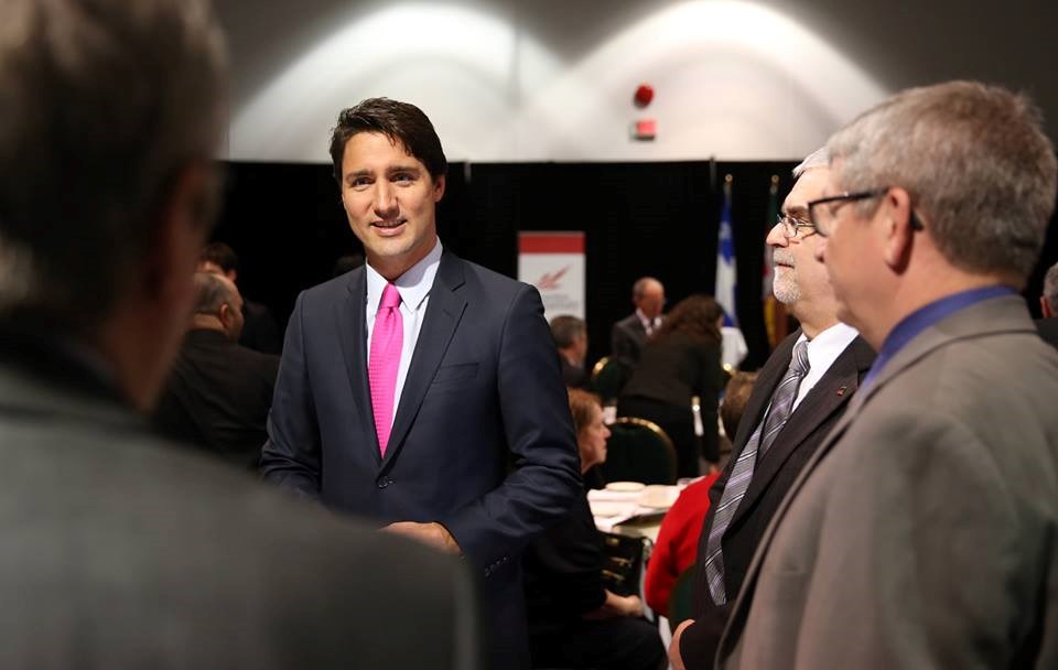 Le chef du Parti libéral, Justin Trudeau, à Hudson ce samedi