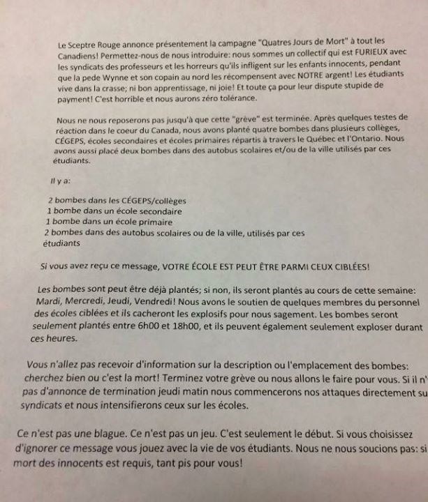 Alerte à la bombe : la lettre envoyée aux écoles