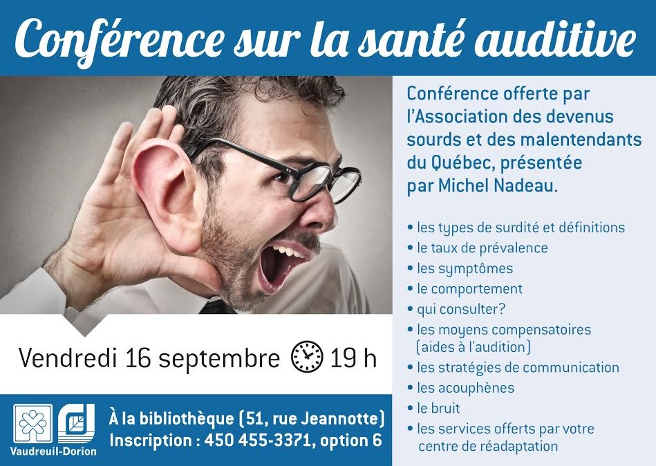 Conférence sur la santé auditive à la bibliothèque municipale de Vaudreuil-Dorion