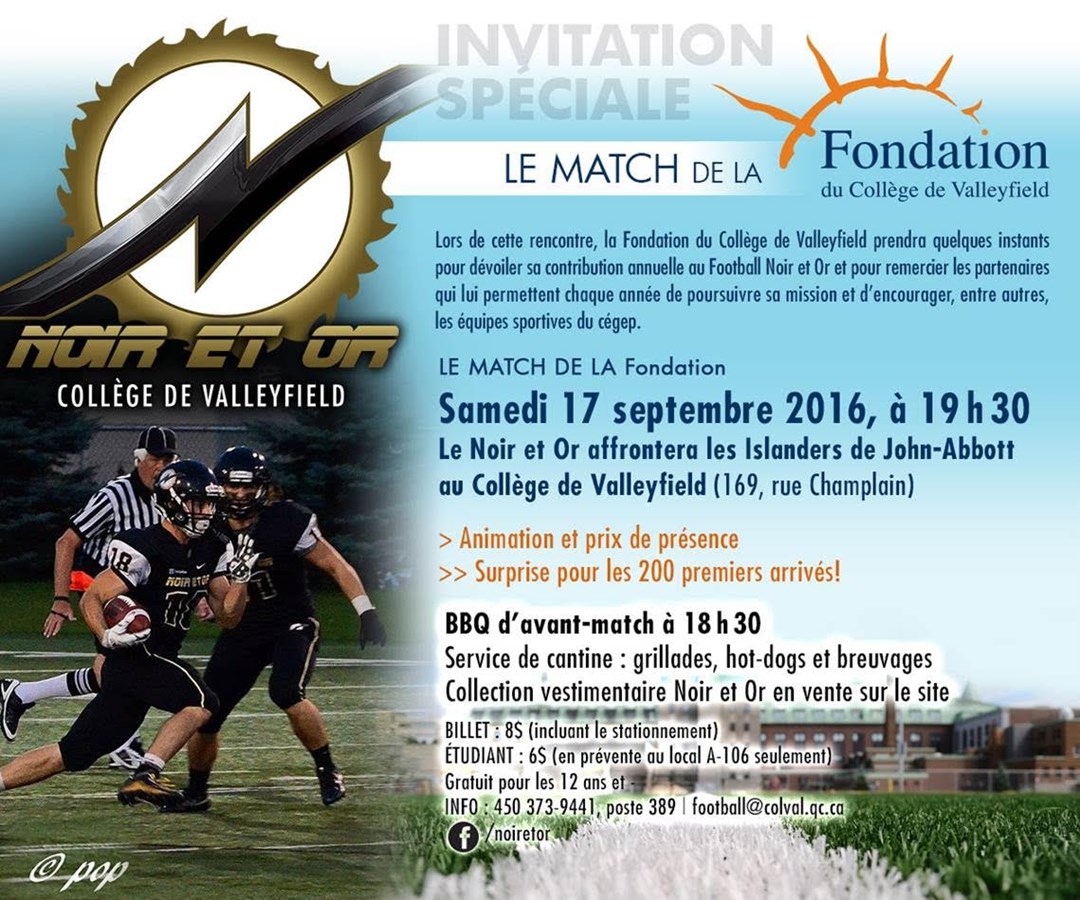Le match de la Fondation du Collège de Valleyfield aura lieu le 17 septembre