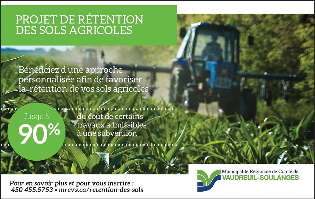 Les agriculteurs invités à participer au projet de rétention des sols agricoles à la MRC de Vaudreuil-Soulanges
