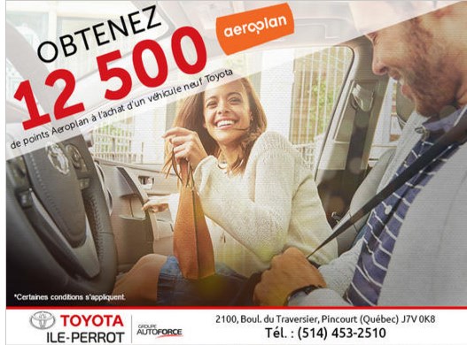 Île-Perrot Toyota, membre du groupe Autoforce et aéroplans s'associent pour offrir une offre sans précédent.