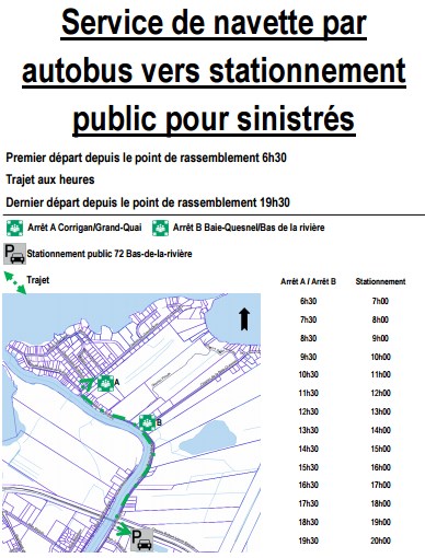 La Ville offre un service de navette pour les sinistrés