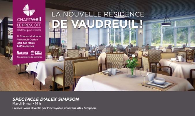 Venez visiter le Chartwell Le Prescott de Vaudreuil-Dorion et laissez-vous porter par le rythme d'Alex Simpson.