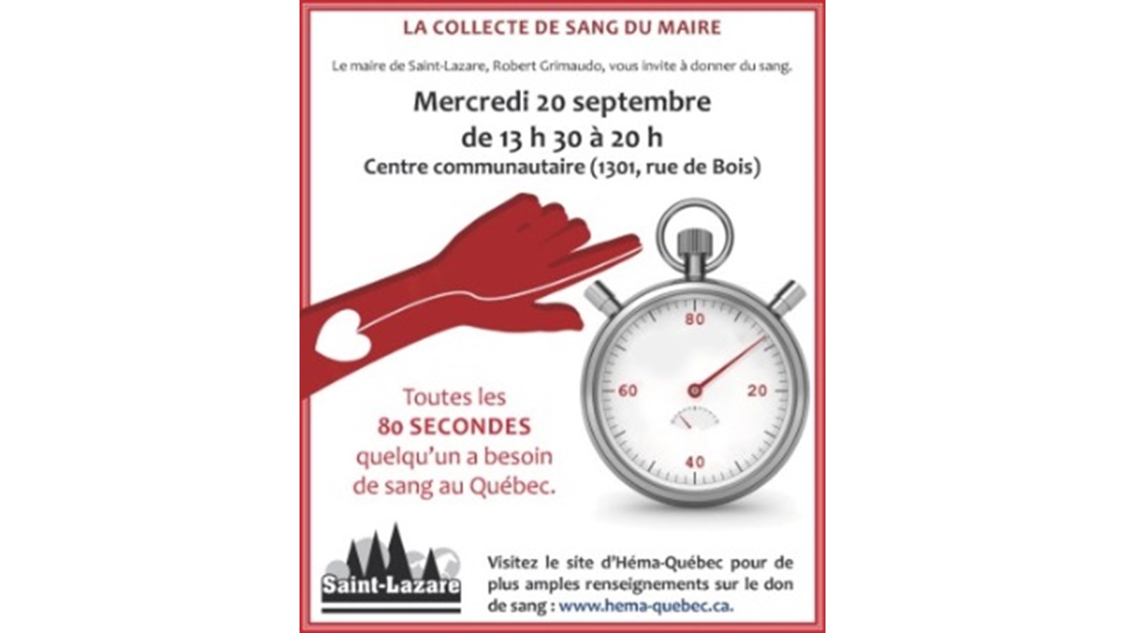 Le maire de Saint-Lazare vous invite à donner du sang