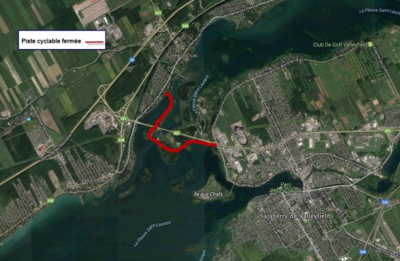 Des travaux forcent la fermeture de la piste cyclable entre Coteau-du-lac et Salaberry-de-Valleyfield