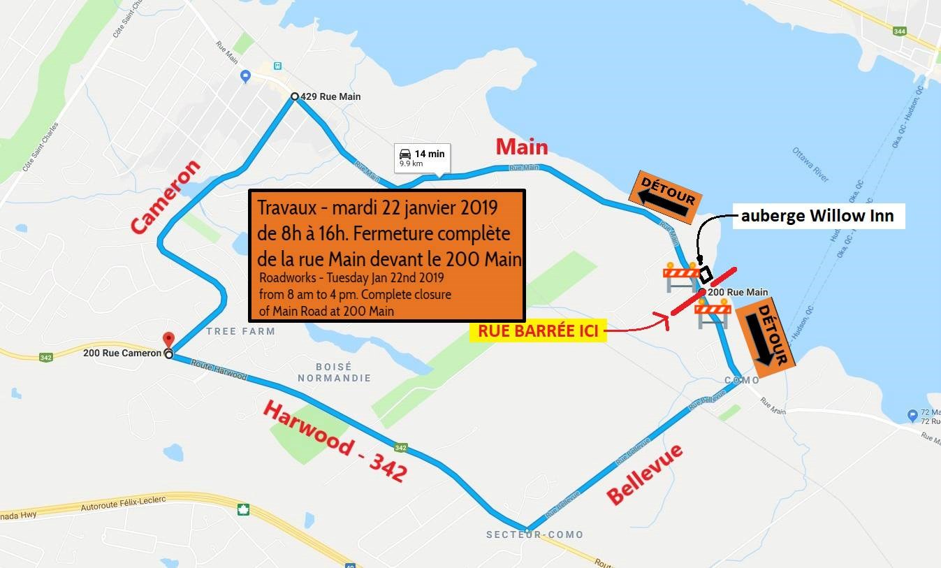 Fermeture de la rue Main à prévoir du côté de Hudson