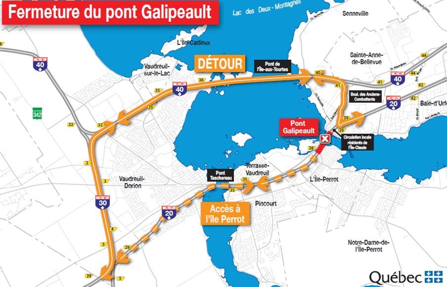 Fermeture complète du pont Galipeault de l’autoroute 20  