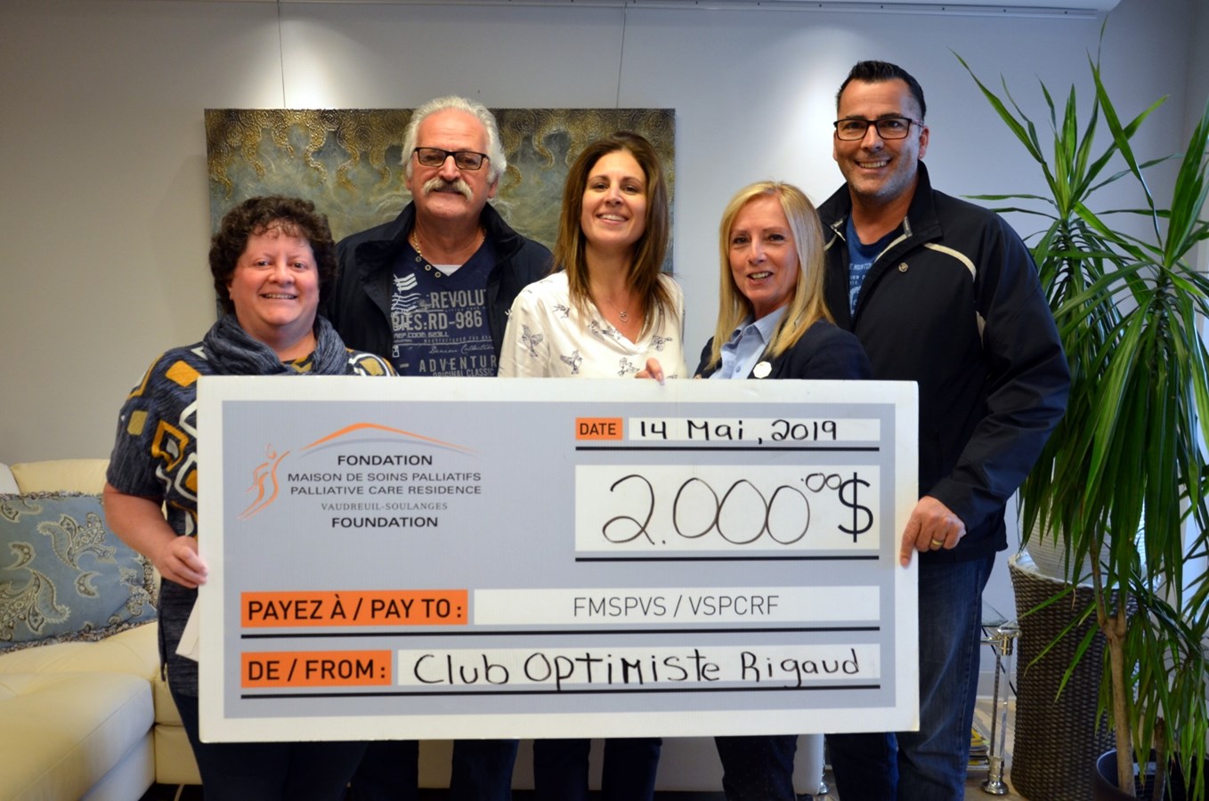 Le Club optimiste de Rigaud remet 2 000 $ à la Maison