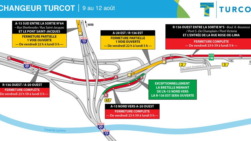 Échangeurs Turcot et St-Pierre: des fermetures à prévoir ce week-end