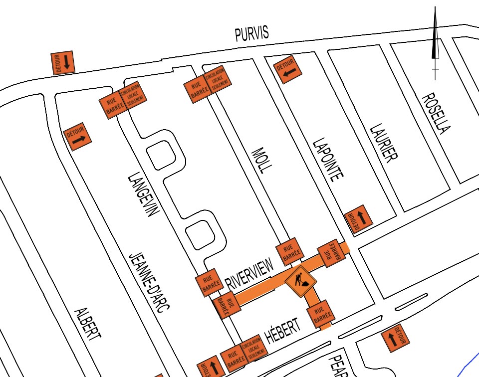 Le plan de détour des travaux est mis à jour de façon régulière par la Ville de Salaberry-de-Valleyfield.