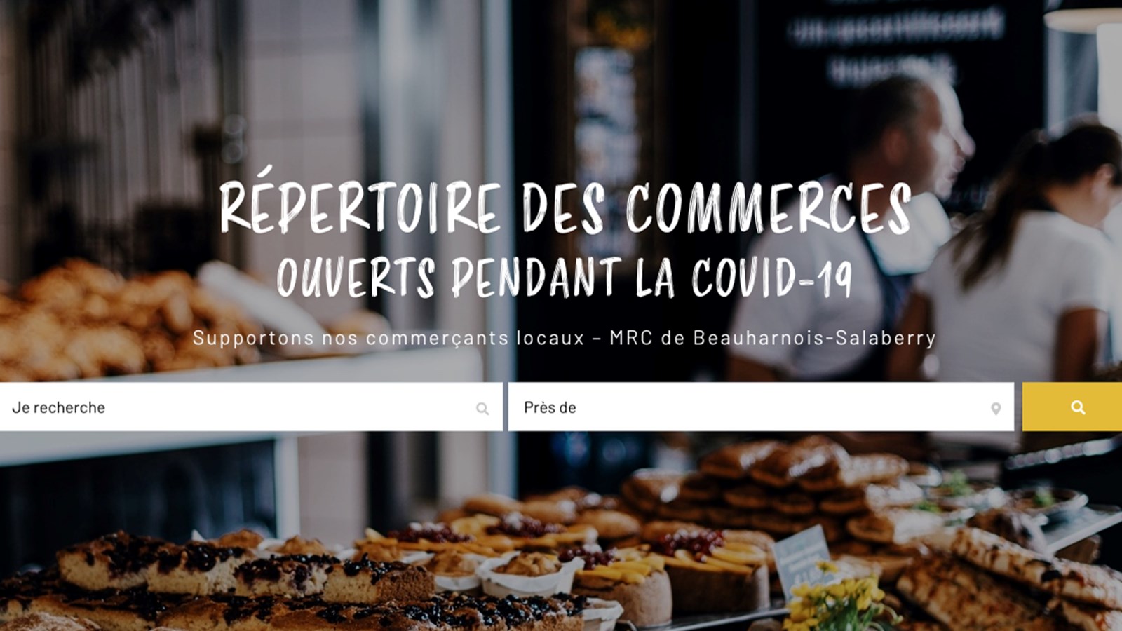 Un onglet de recherche permet de prendre connaissance rapidement des commerces ouverts dans la région par catégories ou municipalités. 