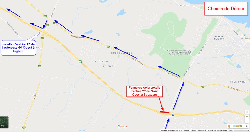 Fermeture complète de la bretelle d’entrée 22 de l’autoroute 40 Ouest