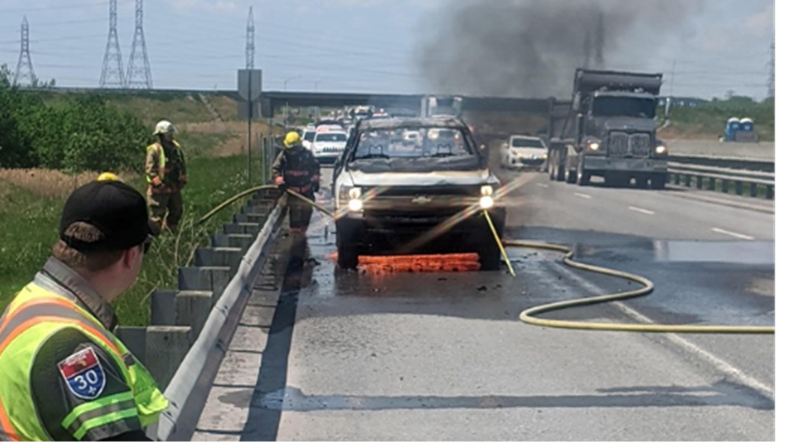 Intervention des sapeurs de Beauharnois sur l'autoroute 30