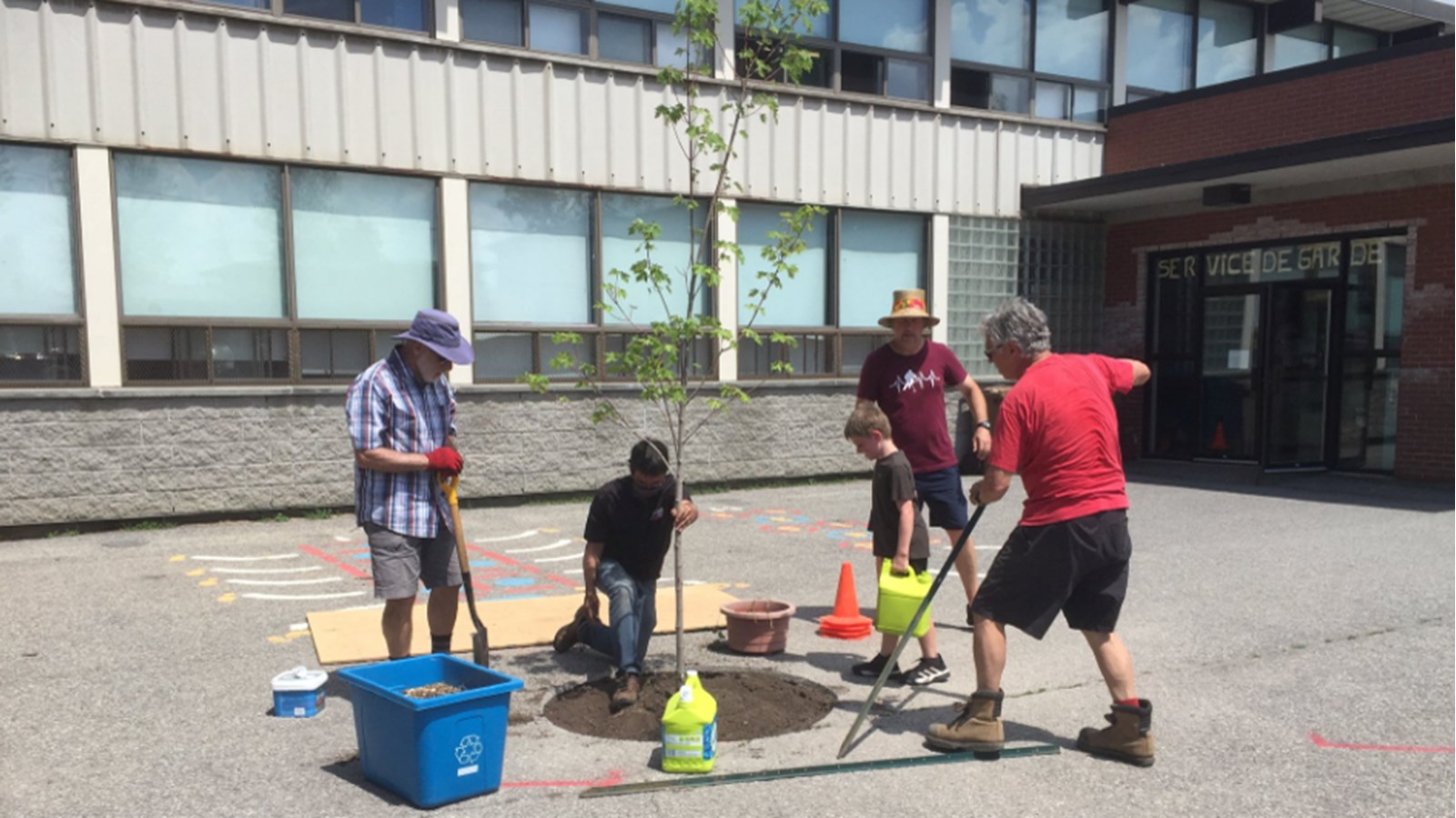 Cinq arbres plantés à l’école primaire Sacré-Coeur de Sainte-Martine