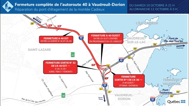 Fermeture de l'autoroute 40 à Vaudreuil-Dorion