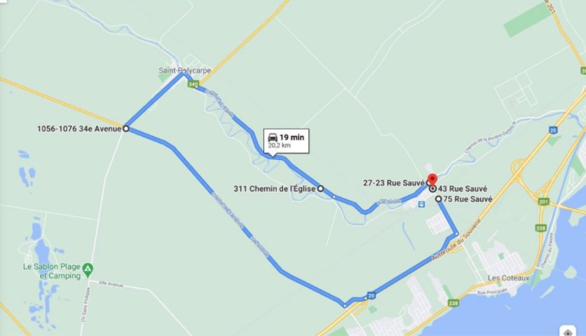 Chemin de détour par Saint-Polycarpe et Saint-Zotique
