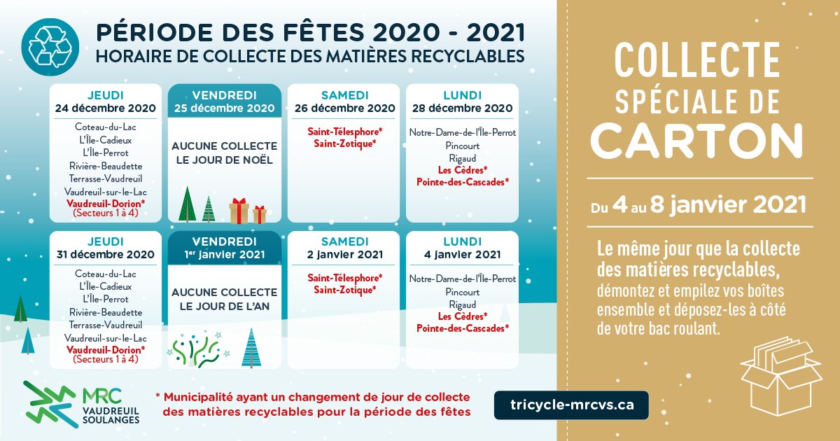 Rappel: Changement d’horaire pour la collecte des matières recyclables
