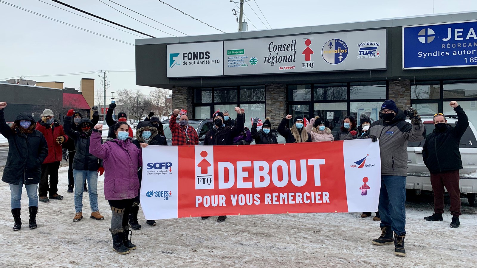 Lieu de départ devant le local de l'exécutif du Suroît du Conseil régional FTQ Montérégie situé à quelques mètres du centre-ville de Salaberry-de-Valleyfield