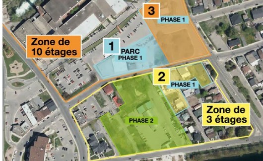 Un tout nouveau parc bonifiera le parc actuel. Plus central, il sera positionné et aménagé pour conserver des percées visuelles sur l’ancien bâtiment de la Montréal Cotton Company et encourager les rencontres et la vie de quartier