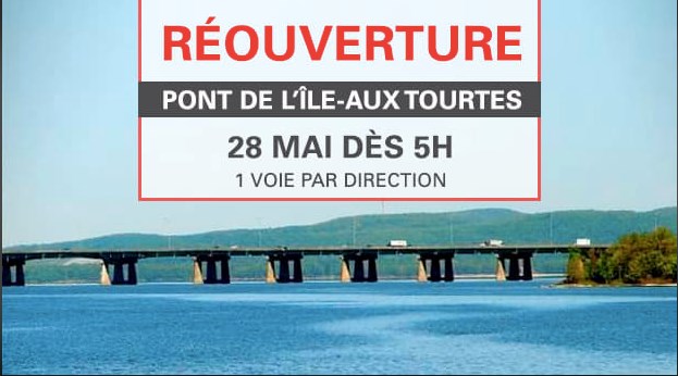 Le pont de l’Île-aux-Tourtes rouvrira ce vendredi