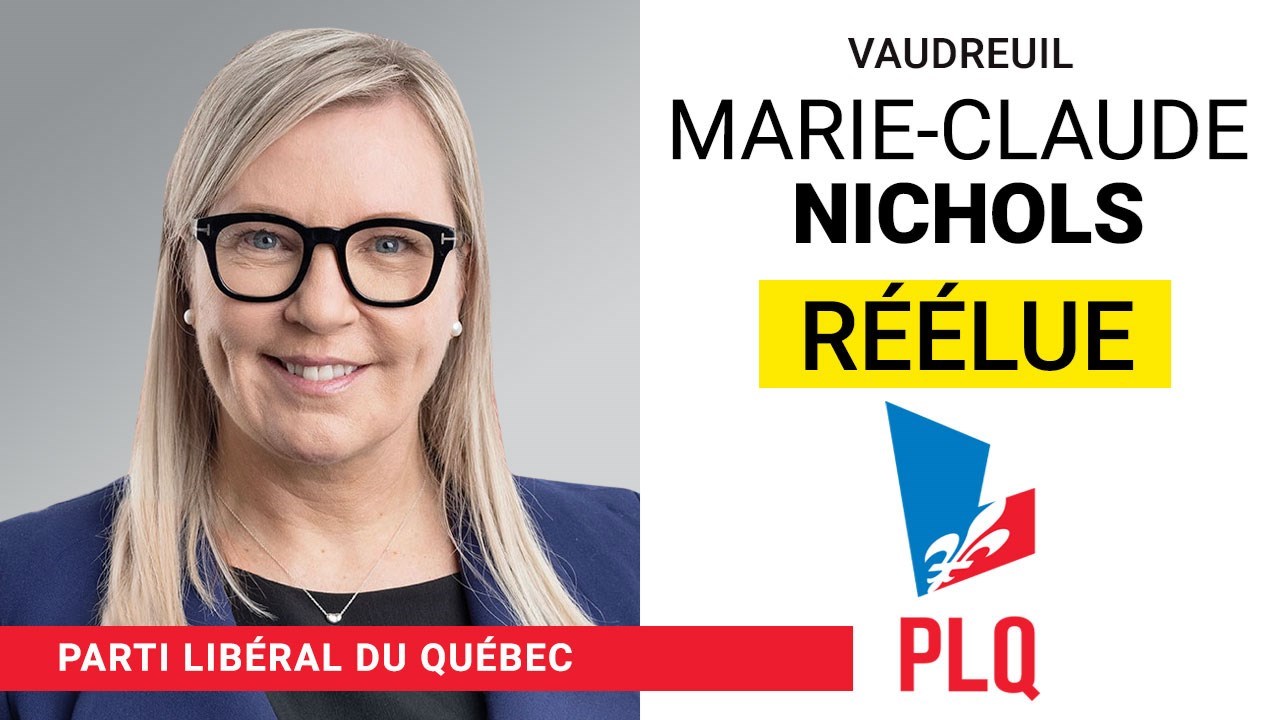 3 octobre 2022 : Marie-Claude Nichols (PLQ) réélue députée de Vaudreuil