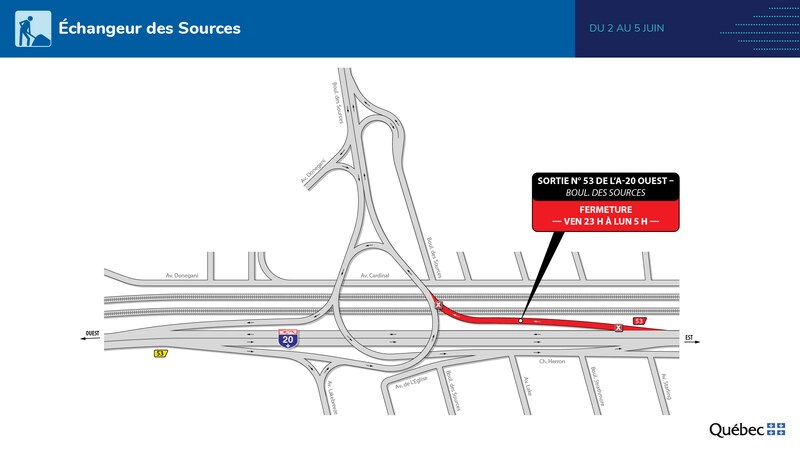Fermeture complète d'une bretelle de l'autoroute 20
