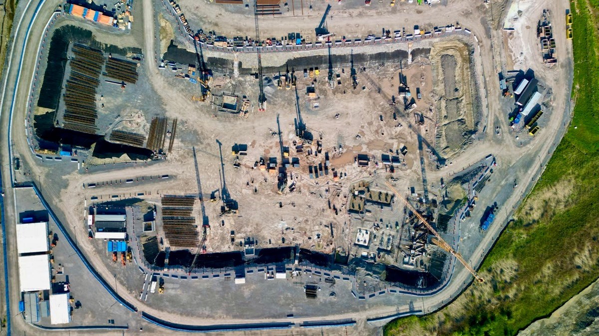 Aerial drone overview of the Vaudreuil-Soulanges Hospital construction site in Vaudreuil-Dorion on June 4.
