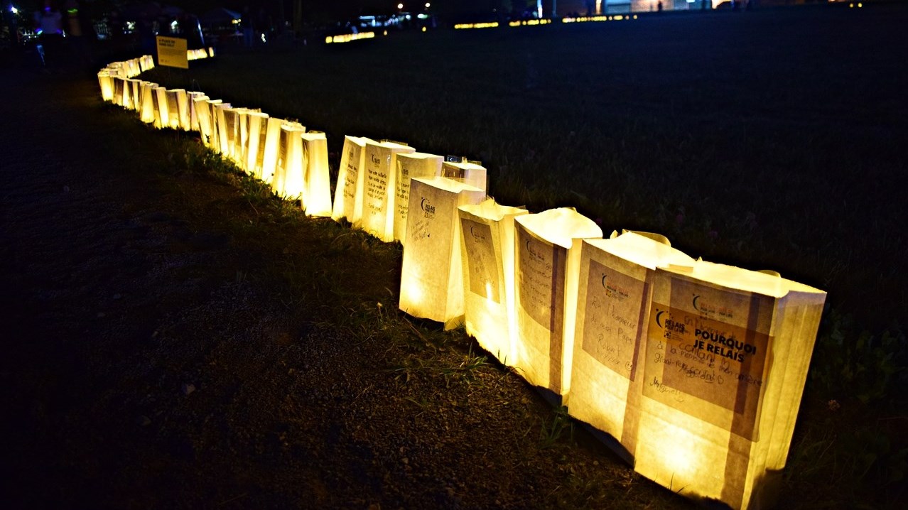 A row of lanterns at the Relay for Life fundraising event for cancer research at Olympic Park in Pincourt, July 10.