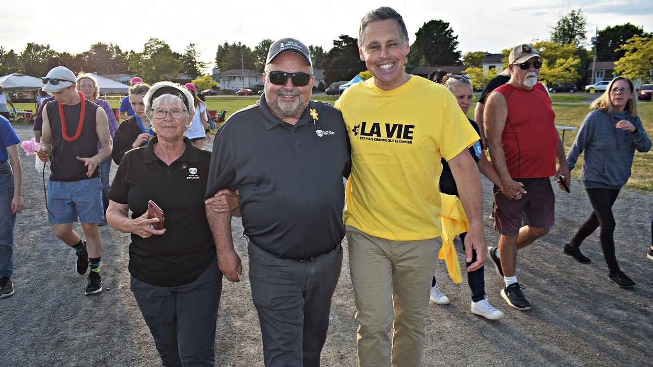 Left to right - Pincourt Councillor Denise Bergeron, Pincourt Mayor Claude Comeau and Relay for Life Chairman Peter Schiefke at the Relay for Life fundraising event for cancer research at Olympic Park, June 10.