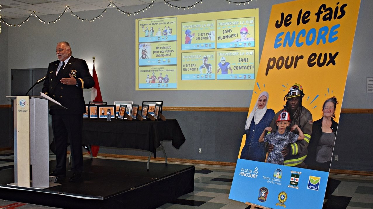 François Plaisance, Head of Pincourt Public Security provides details of the road safety initiative for the four municipalities on Île Perrot on June 14.