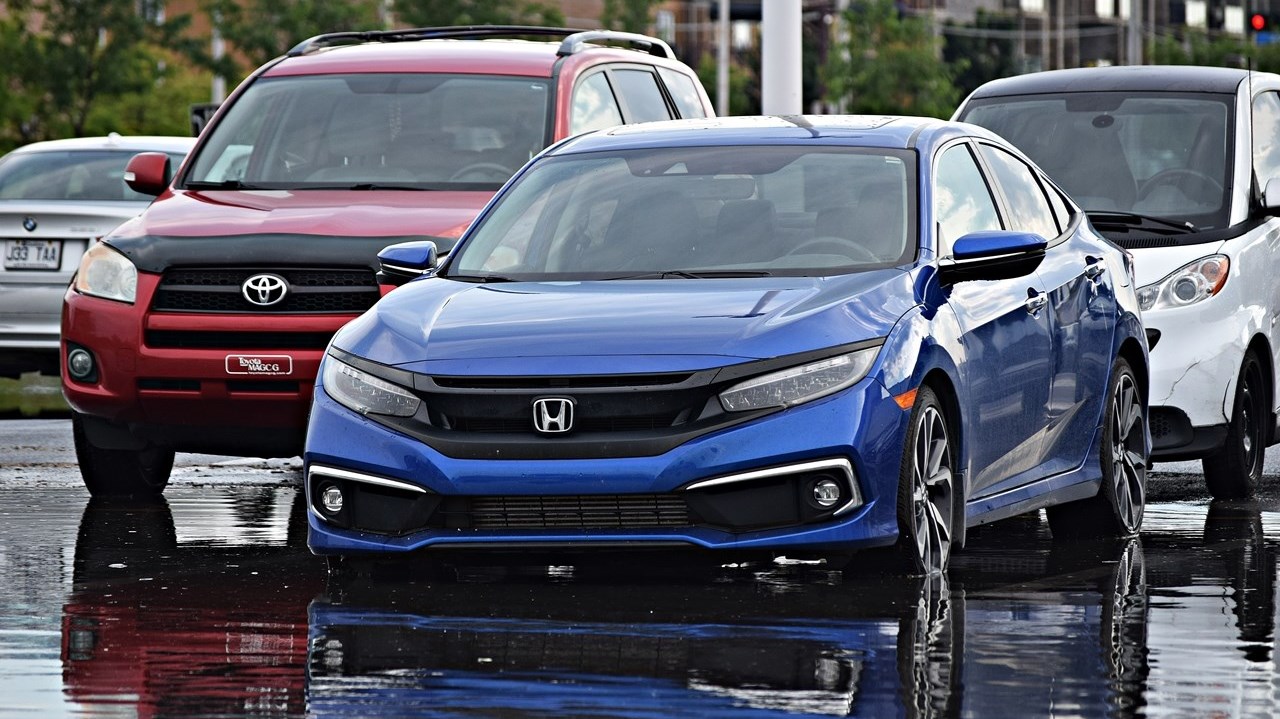 A flooded shopping mall parking lot near Boulevard de la Gare in Vaudreuil-Dorion on June 26.