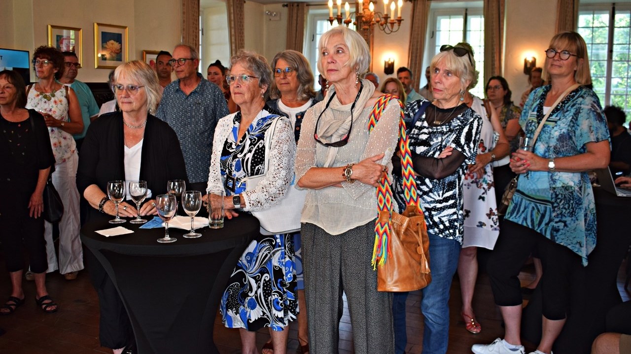 Guests at the Trestler House during official launch of the Mon circuit d'Art initiative that features nearly 60 works of art prominently displayed in public spaces throughout Vaudreuil-Dorion.