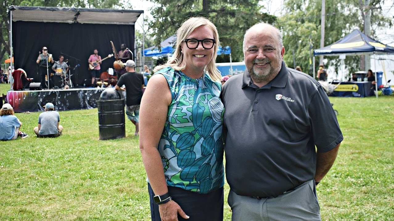 Provincial independent Vaudreuil MNA Marie-Claude (left) and Pincourt Mayor Claude Comeau at the Pincourt Intercultural Festival in Bellevue Park on Saturday, July 8.