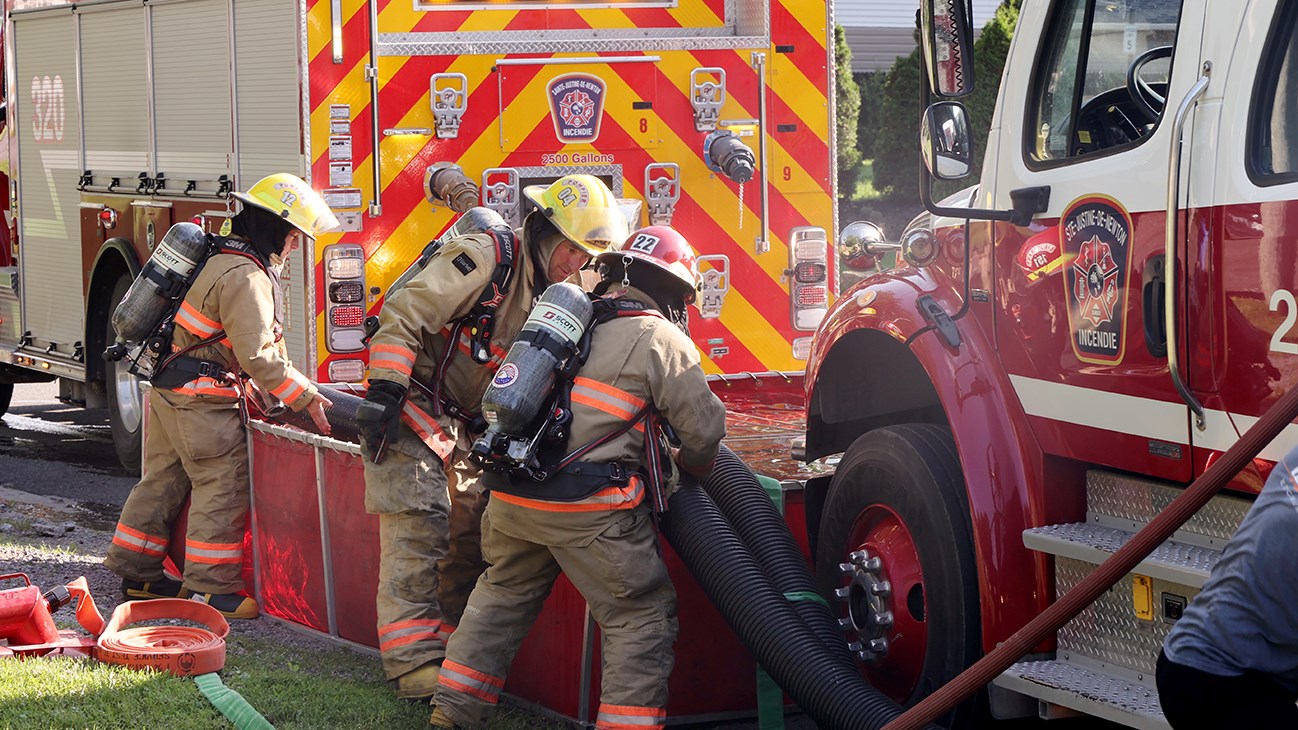 A garage is destroyed by flames