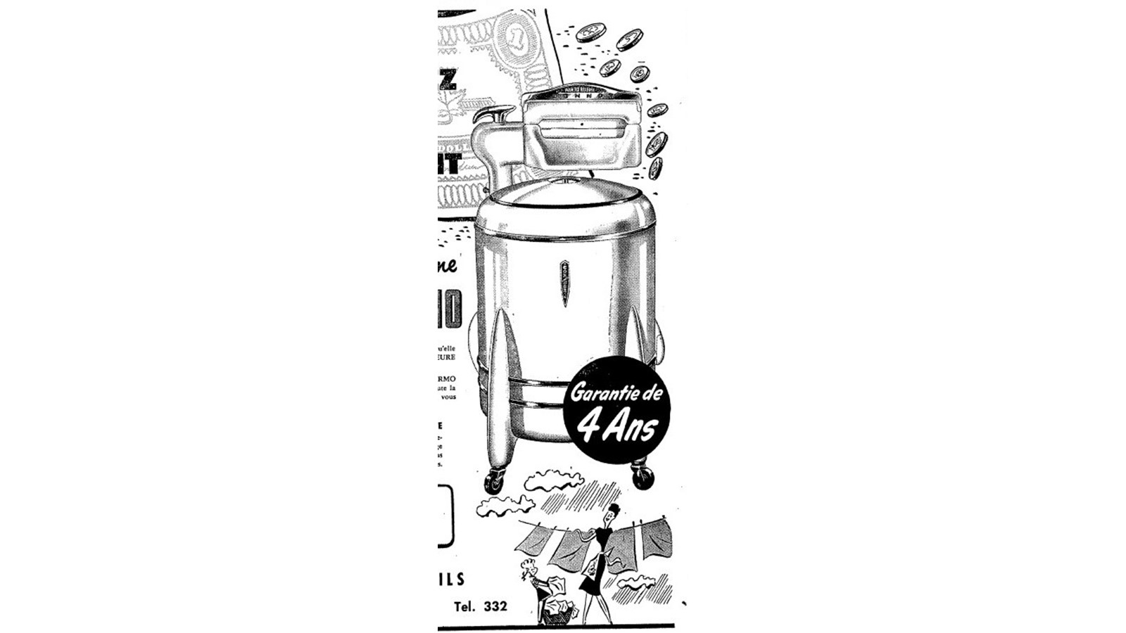 Laveuse-essoreuse. Publicité de 1954.