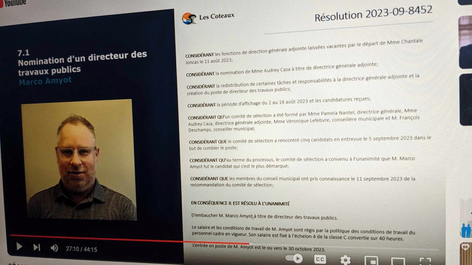 Les Coteaux aura un nouveau Directeur des travaux publics