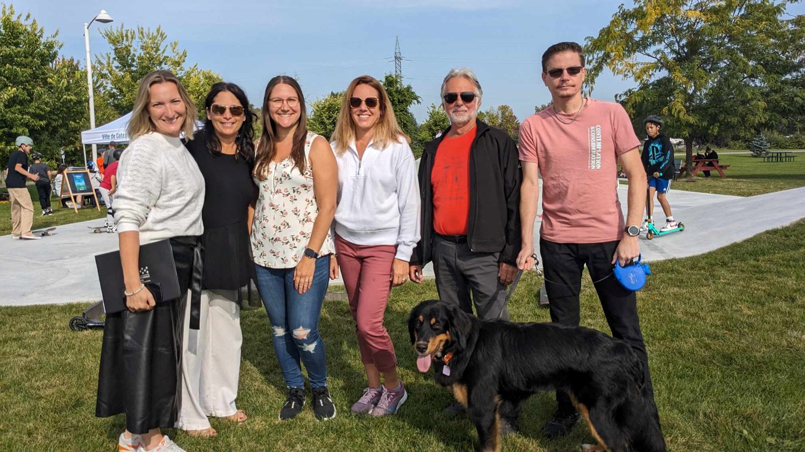 Soulanges MNA Marilyne Picard poses with municipal councillors Christine Arsenault, Nathalie Lemay, Alain Laprade and François Vallières, and Mayor Andrée Brosseau