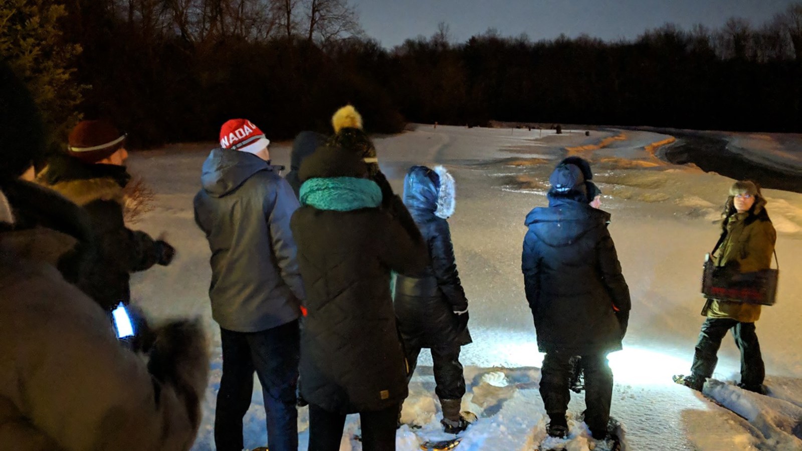Nighttime snowshoe trek at Belvedere Cemetery 