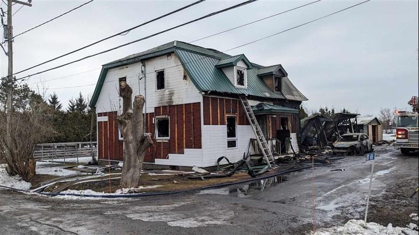 A house is completely destroyed by flames in Les Cèdres