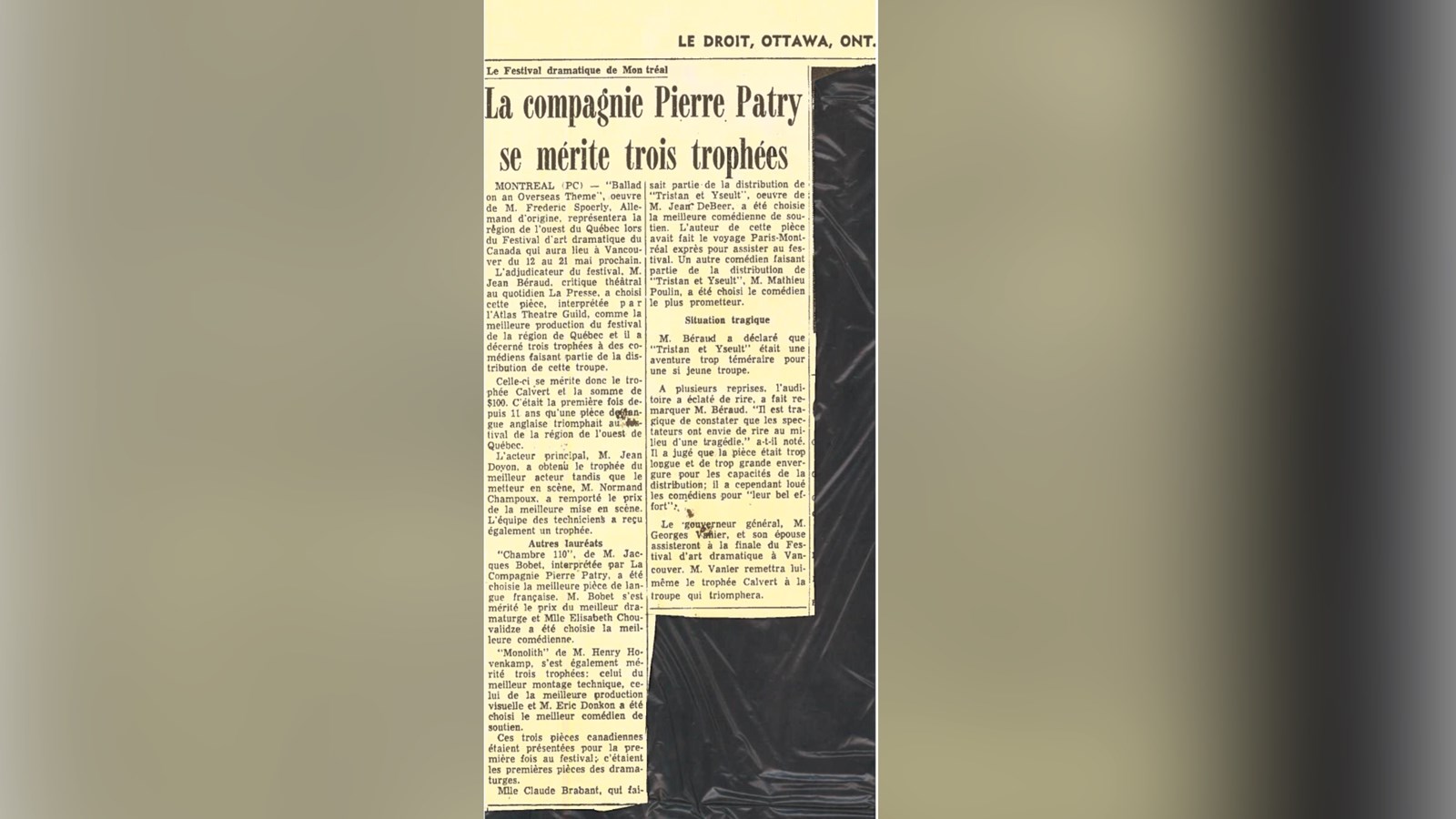 « La compagnie Pierre Patry se mérite trois trophées » dans le journal Le Droit d’Ottawa.