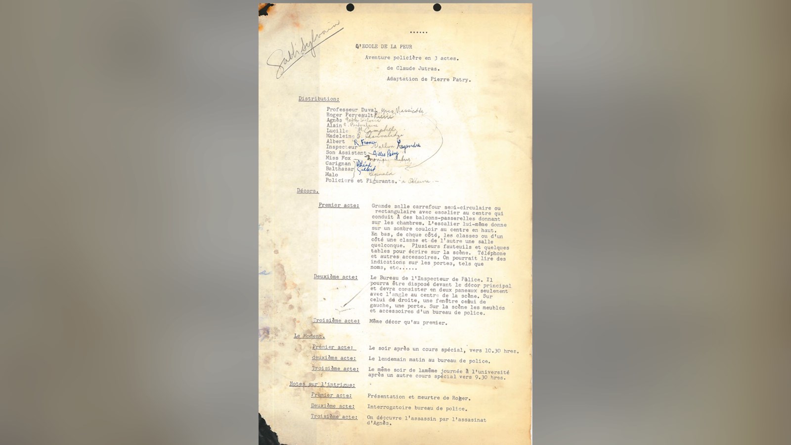 Texte d’une pièce de théâtre intitulée L’École de la peur, de Claude Jutra et adaptée par Pierre Patry.