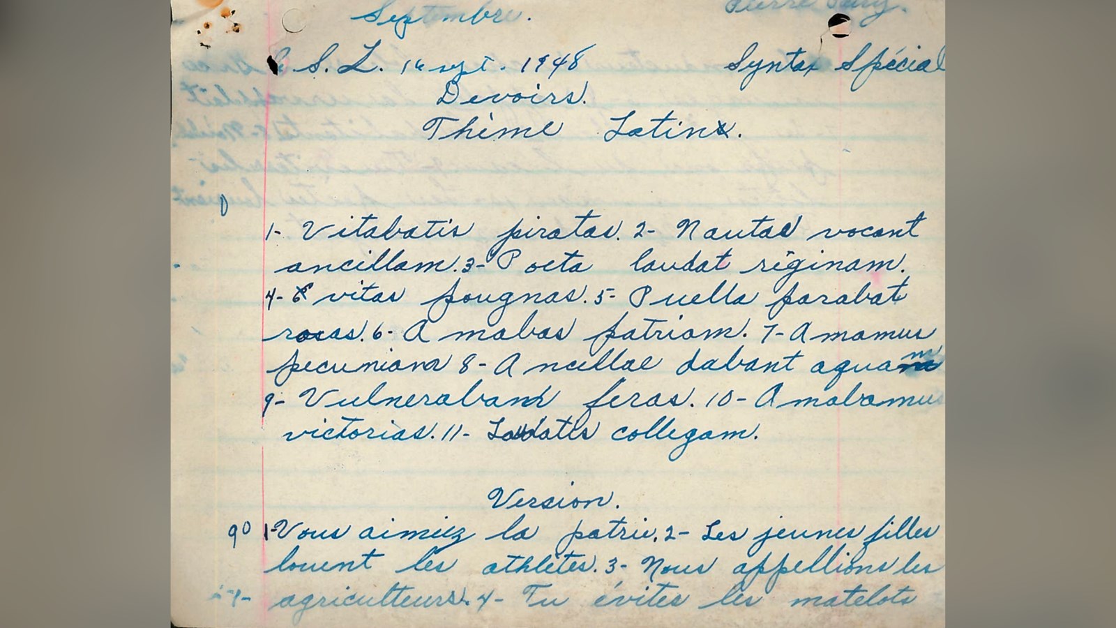 Extrait d’un devoir de latin. 1948.