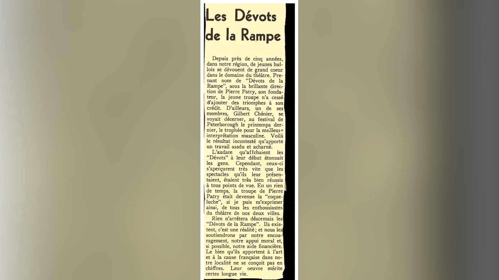 Coupure de presse sur les Dévots de la Rampe.