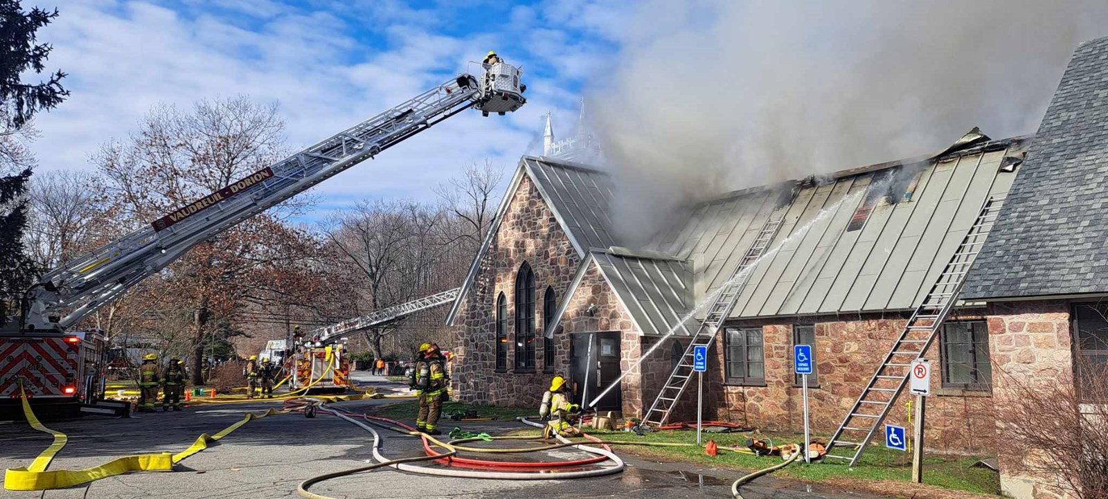 Fire in progress at St. James Anglican Church in Hudson  