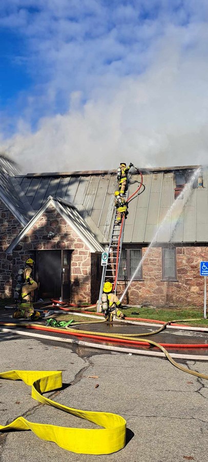 Fire in progress at St. James Anglican Church in Hudson