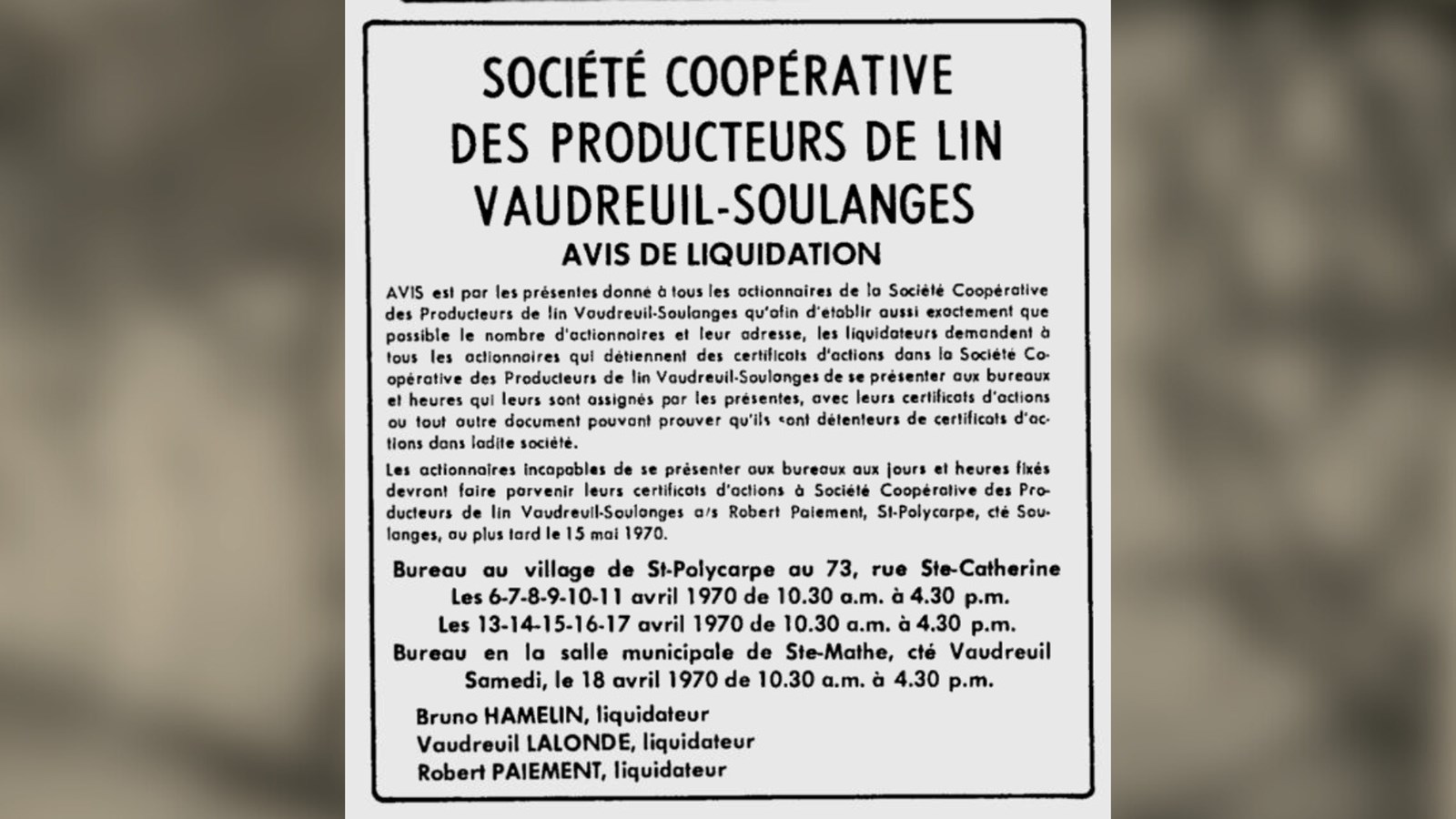 Annonce : Avis de liquidation