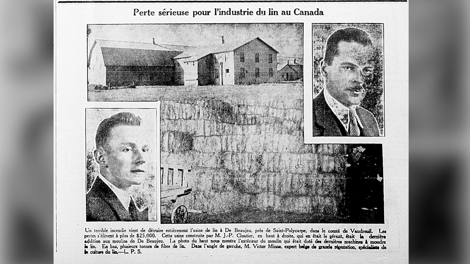 Extrait de journal : Perte sérieuse pour l’industrie du lin au Canada