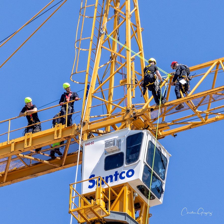 The region's firefighters practice their high-altitude rescue skills on the site of the future hospital
