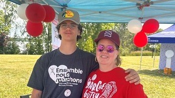Geneviève, who has Crohn's disease, and her son Adam, who supports her.